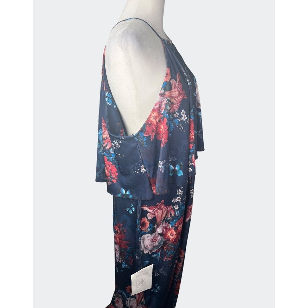 Koh Koh Womens Floral High Neck Maxi Dress Sleeveless Dark Blue Multi-Color 2XL - Picture 8 of 16